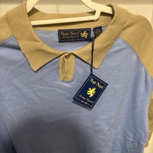 Nat Nast Light Blue and Tan Sweater Polo size XXL NWT